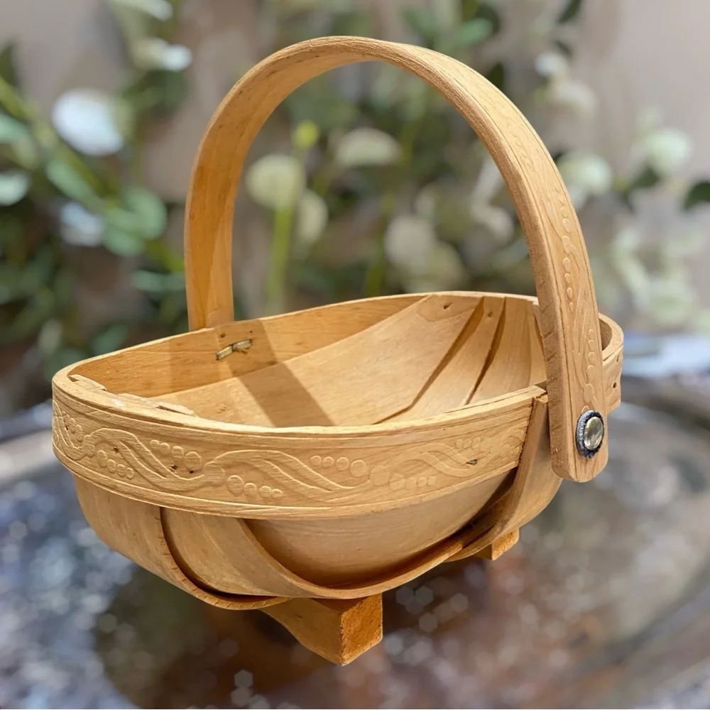 Vintage English Trug Gathering Handled Wood Basket Garden Veggies Flowers Fruit